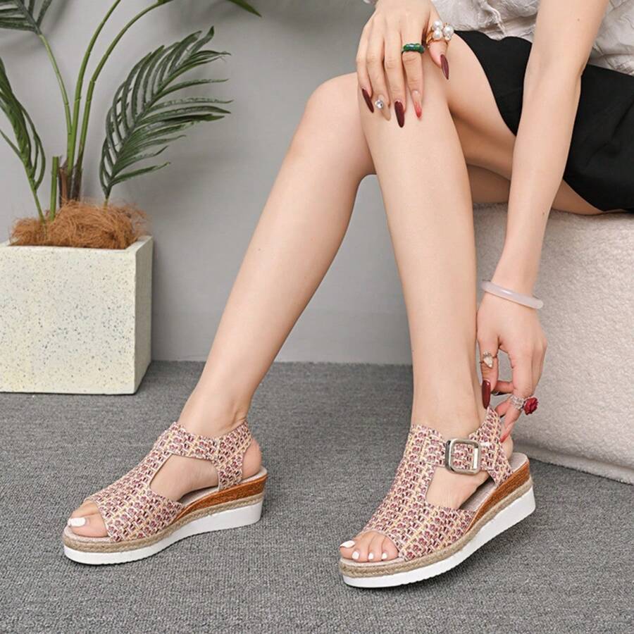 Dames Platform Sandalen Zomer Nieuwe Europese & Amerikaanse Touw Bodem Dikke Bodem Peep-Toe Sandalen Nieuwe Stro Geweven Dikke Bodem Pantoffels Dames Oversized Outdoor Open Toe Platform Wedge Sandalen