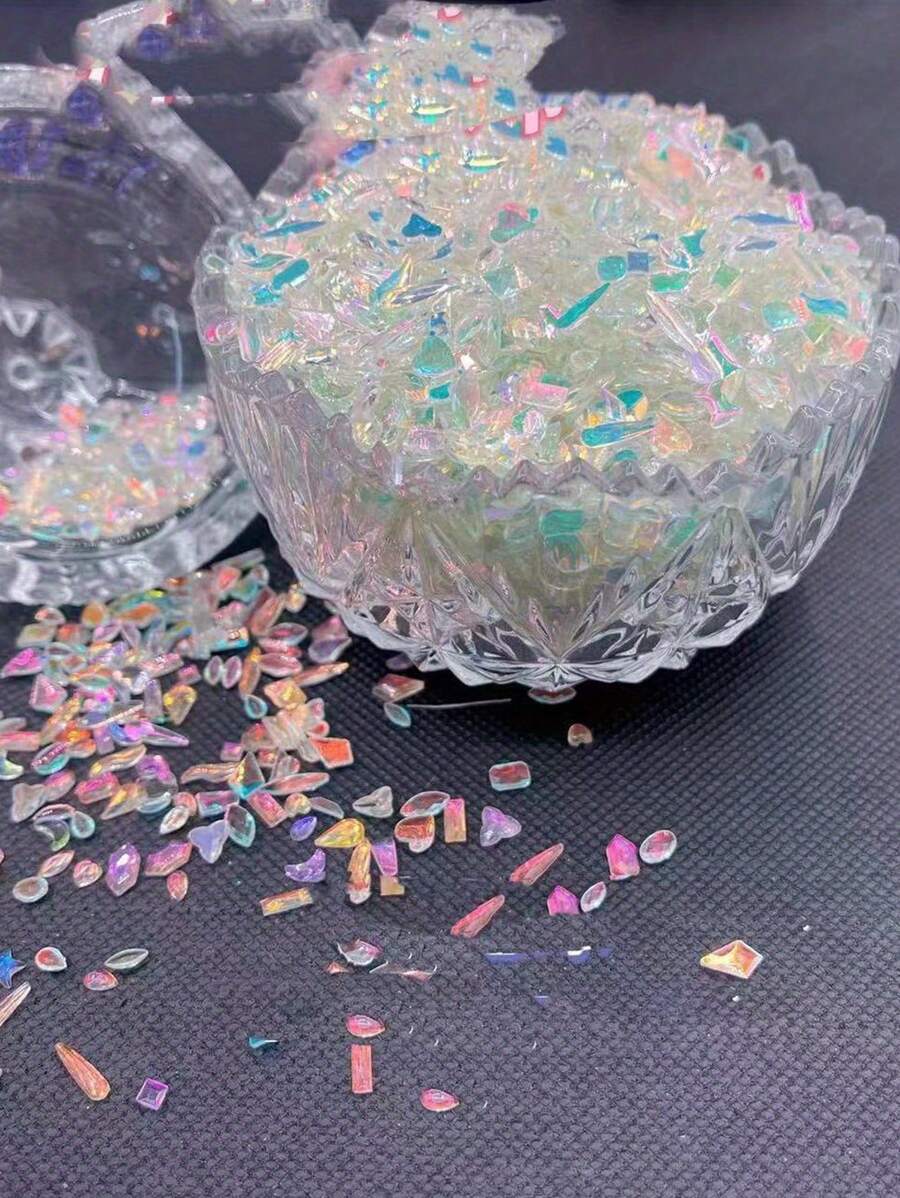 100PCS Mixed Shape Aurora Glass Crystal Nail Art Rhinestone Nail Gem Rainbow Flat Back Rhinestone Used For 3D DIY Nail Art Crafts Jewelry Decoration