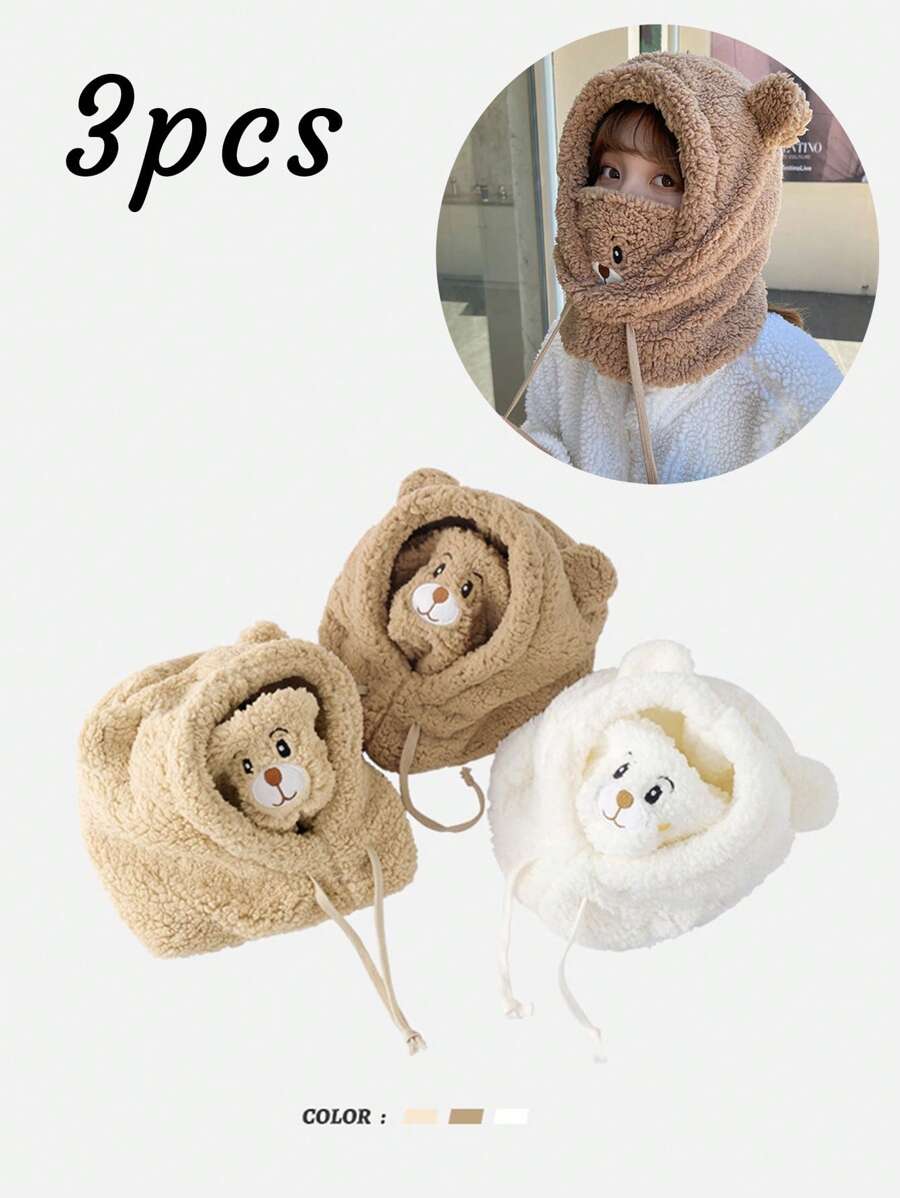 Little Bear Hat Warm And Cold Proof Fashion Hoodie, Neck Mask, One Piece Thick Ear Protection Hat For Autumn And Winter, Riding Headset Windproof Ear Hood Hat, Suitable For Wearing Outside