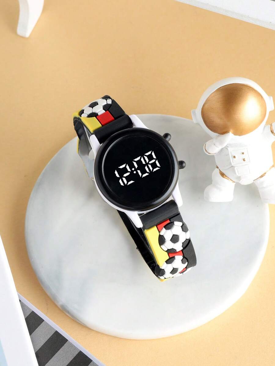 1 pièce de bracelet électronique rond à DEL mignon avec motif de dinosaure de football garçon-fille, convenant pour 1 pièce port quotidien et en cadeau pour les enfants.