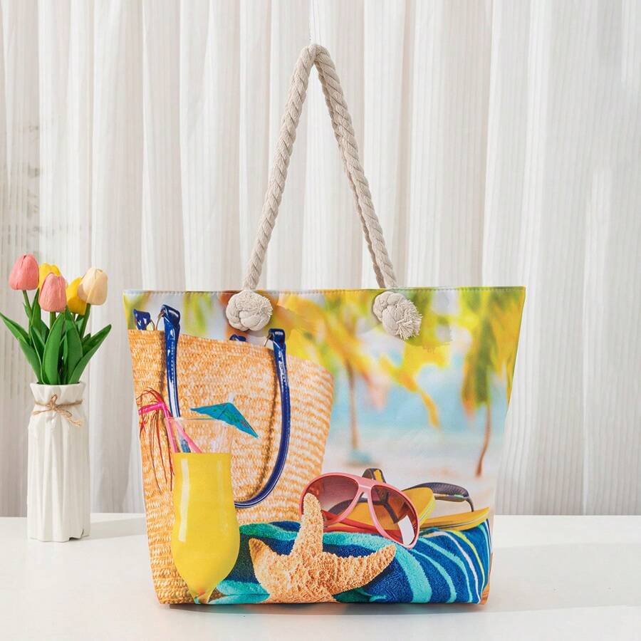New Fashion Printed Shoulder Bag, Simple Student Essential Shopping Tote Bag, Suitable For Vacation, Holiday Gift