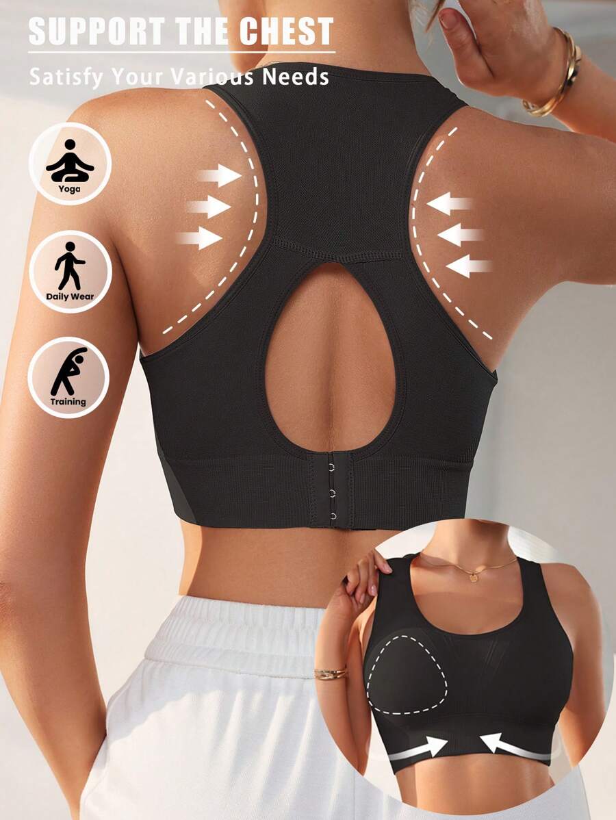 1 Stück nahtloser Racerback Sport-BH, elastische Einfarbige Unterwäsche mit Cut-Outs auf der Rückseite für Frauen