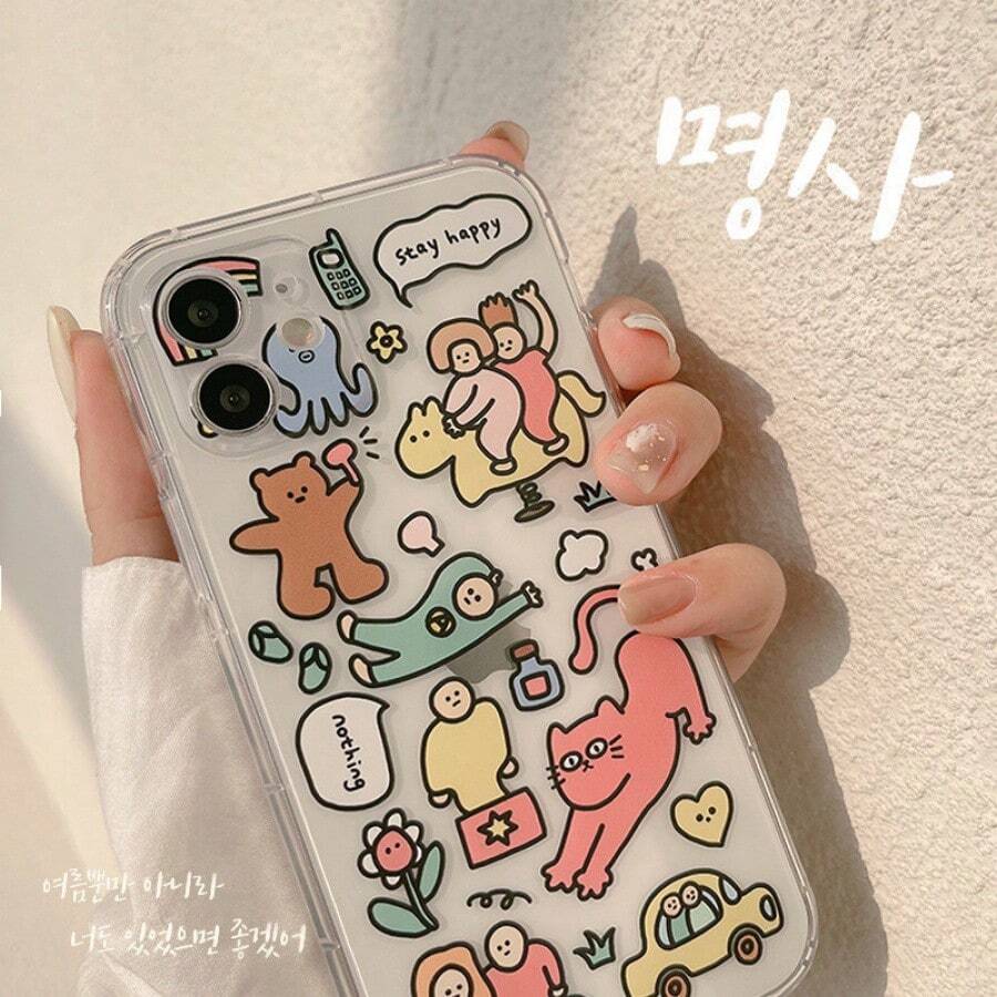 GUCADI 1pc Transparent Funny Cat Cartoon Personalized Soft Protective Phone Case Compatible With Apple IPhone 16/15/14/13/12/11/X/7/MINI Series
