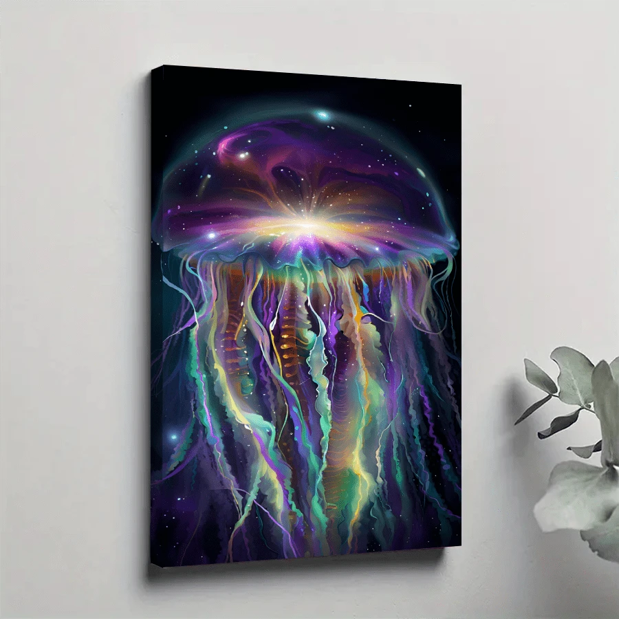 Póster de lienzo enmarcado de 1 pieza, pinturas en lienzo de arte de pared de medusas interestelares, regalo ideal para dormitorio, sala de estar, pasillo, arte de pared, decoración de pared, decoración de invierno, decoración de habitación