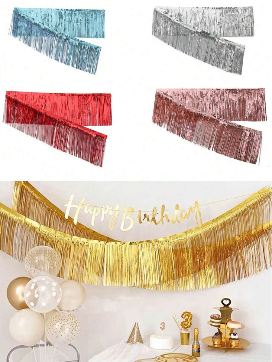 10ft Metallic Tassel Garland - Versatile Hanging Decor For Weddings, Birthdays, Halloween, Easter, Christmas & Valentine's Day - Aluminum Foil Fringe Banner In Royal Blue, Lake Blue, Rose Golden, Pink, Purple, Red, Green, Silvery Grey, Black - Perfect For Room Decoration