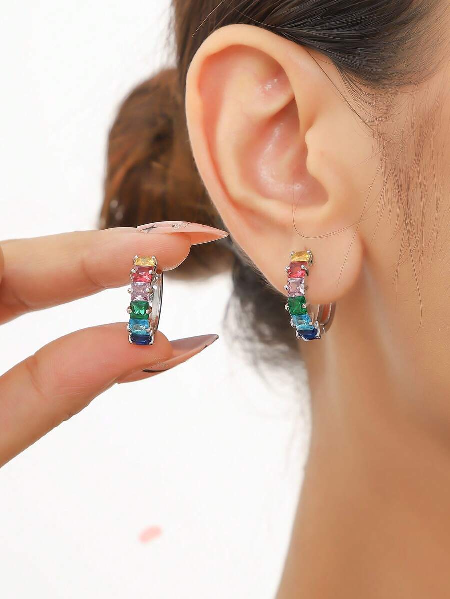 A Pair Of European And American Fashion Popular Colorful Zirconia Inlaid With Exquisite High-End Ear Buckle Earrings For Ladies Party Holiday Decoration Gifts
