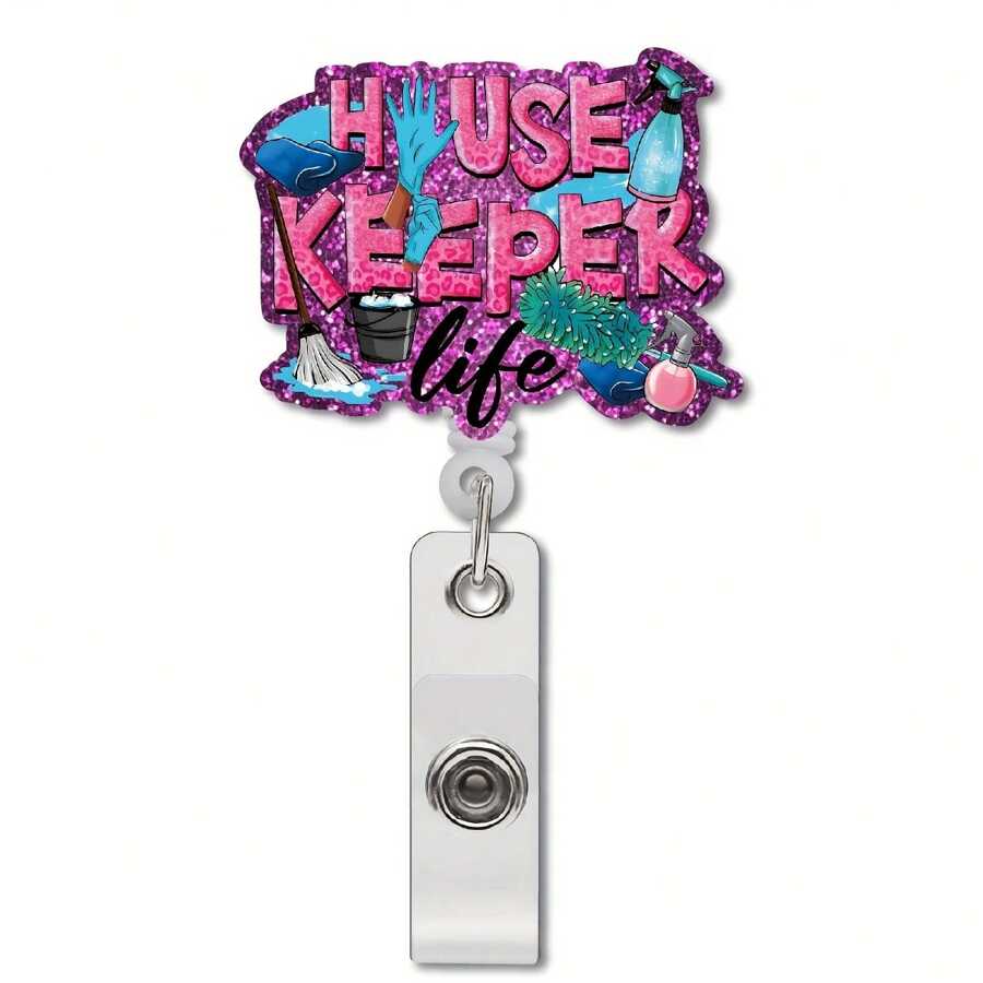 Carrete de insignia de acrílico morado con brillo, clip de insignia ajustable, para trabajo, voluntarios, personal de oficina, portador de tarjeta de identificación con cordón