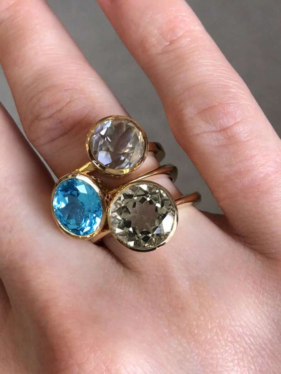 1 pieza Anillo de metal dorado vintage personalizado con gema falsa geométrica de moda, adecuado para combinar con atuendos y accesorios diarios, así como para fiestas o eventos