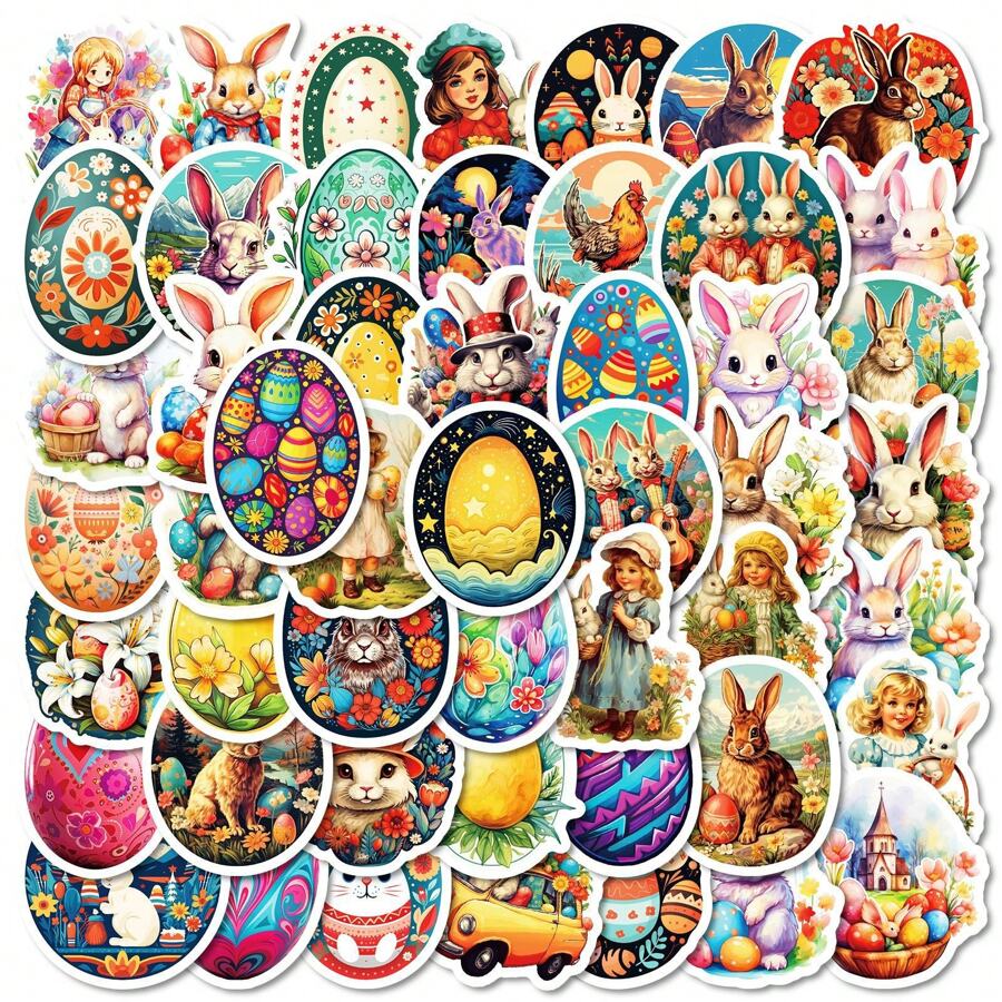 50/55 Pezzi di Adesivi di Pasqua per Bambini e Adulti, Adesivi Impermeabili di Coniglietti e Uova per Bottiglie, Tazze, Libri, Regalo di Adesivi di Buona Pasqua per Decorazioni Festa