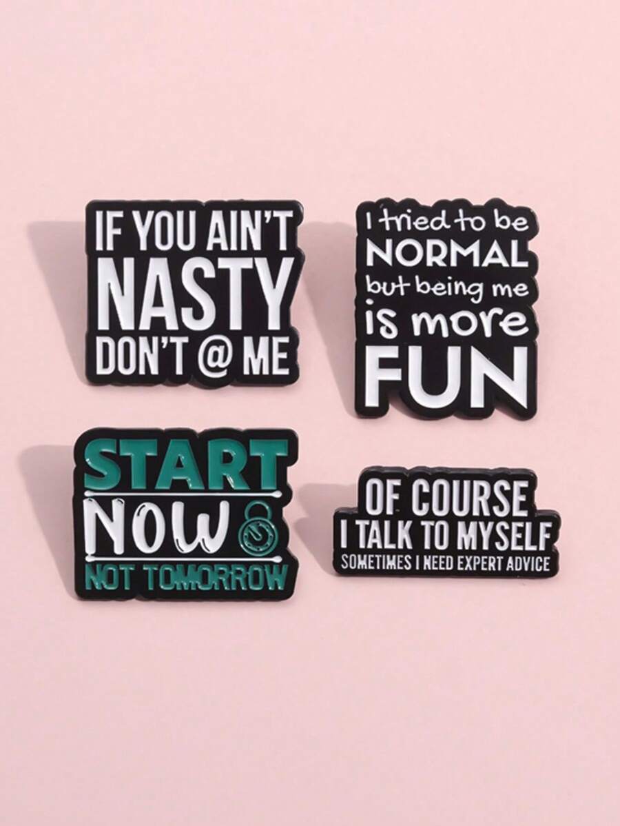 1pc Motivational English Slogan Decor Accessories, Brooch, Minimalist Creative Inspiring Quote Versatile Fashion Ornament