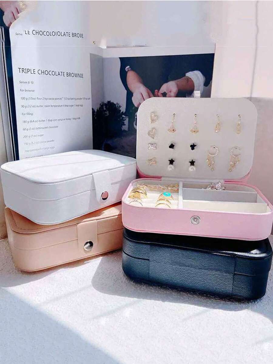 1pc Fashion Creative Unisex Couple Jewelry Box, 3-Layer PU Leather Storage Case For Engagement Gift, Jewelry Organizer Box For Pearls & Small Items, Suitable For Outdoor Travel, Home, Office, School