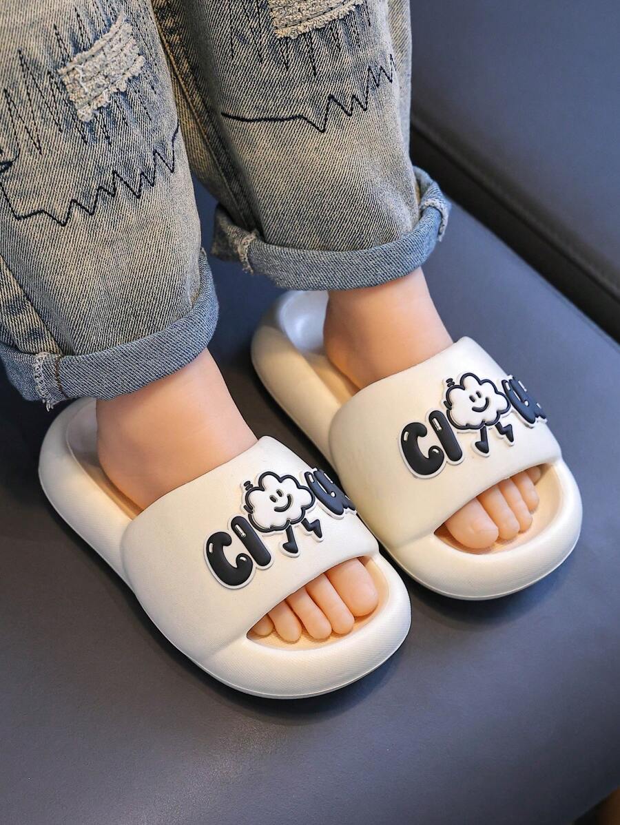 Pantuflas tipo slip-on con diseño de nube para niños, patrón blanco lindo, suela antideslizante suave y liviana, sandalias casuales de moda unisex para interiores/exteriores para niños pequeños y niños