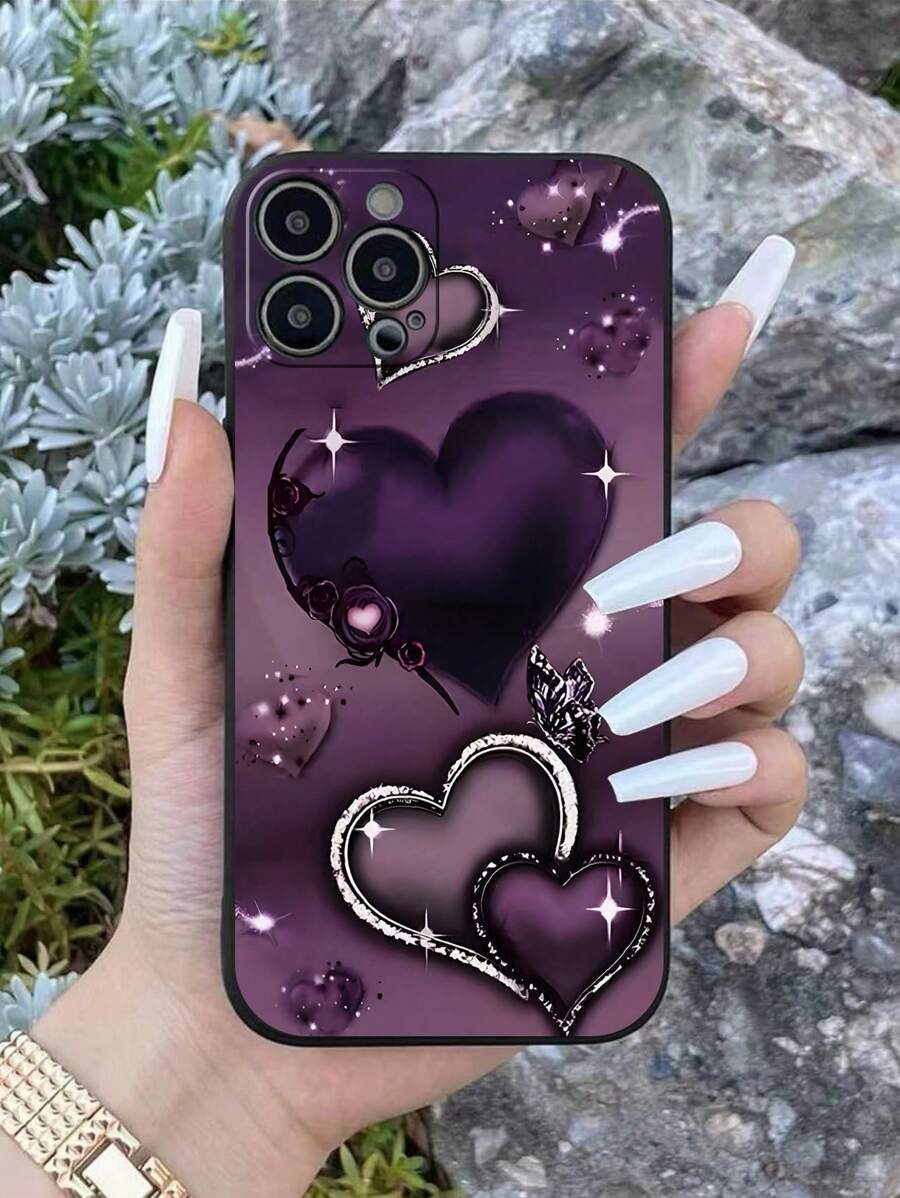 Funda de teléfono de TPU con diseño de corazón morado en forma de corazón para el Día de San Valentín (compatible con iPhone) - Cubierta protectora resistente a los arañazos con un elegante patrón en forma de corazón