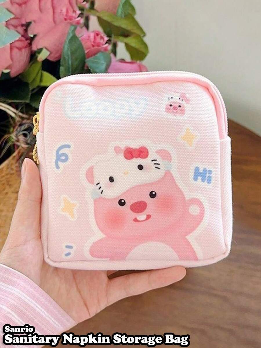 Sanrio Sanrio Cute Sanitary Napkin Storage Bag With Zipper, przenośny i wygodny pokrowiec do przechowywania podpasek higienicznych, produktów higienicznych dla kobiet i akcesoriów, z uroczymi i zabawnymi wzorami postaci, idealny do organizacji w podróży
