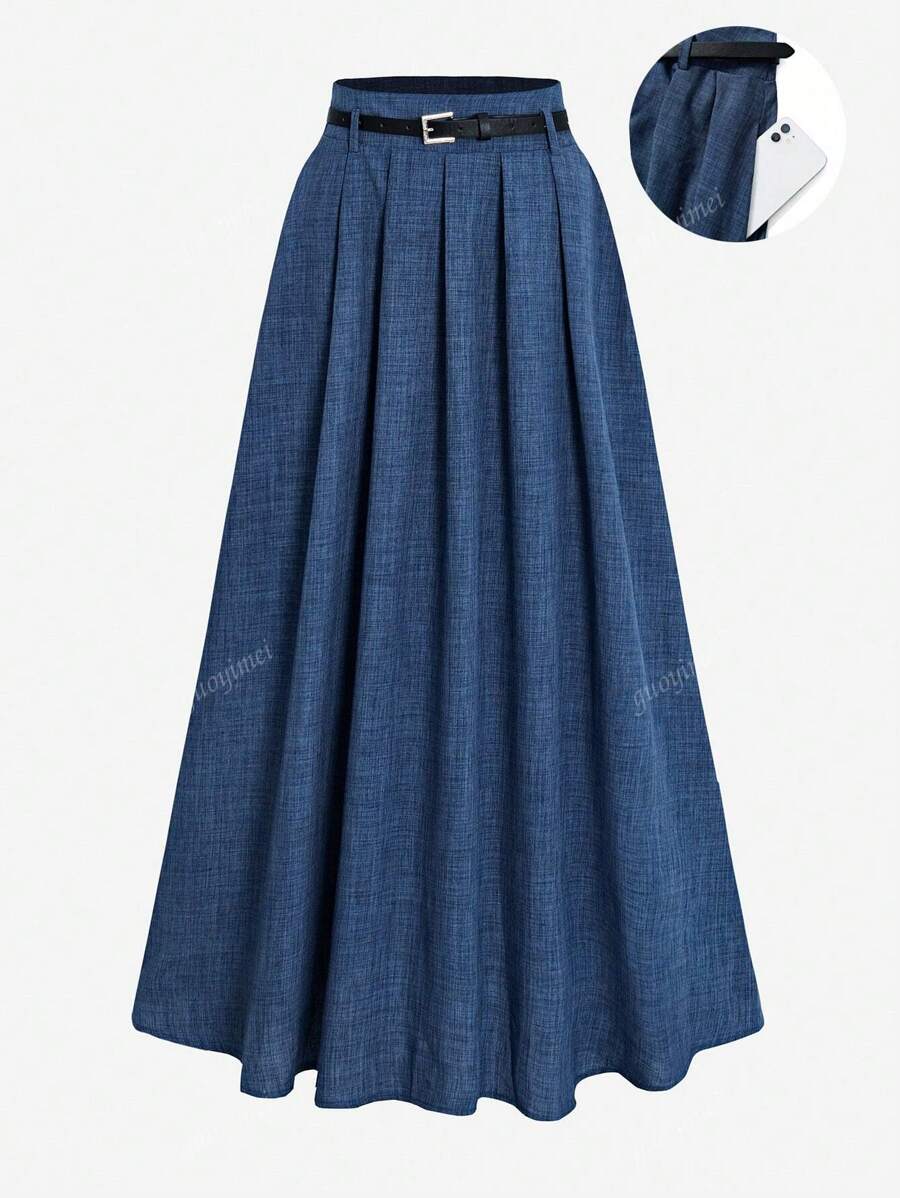 Women's Casual Solid Color Wide Hem A-Line Skirt, Everyday Casual Wear