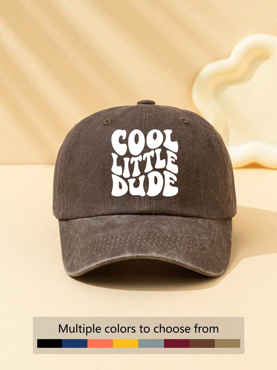 1pc Kids Letter Print Washed Sun Protective Adjustable Vintage Fashionable Baseball Cap, Suitable For Daily Wear