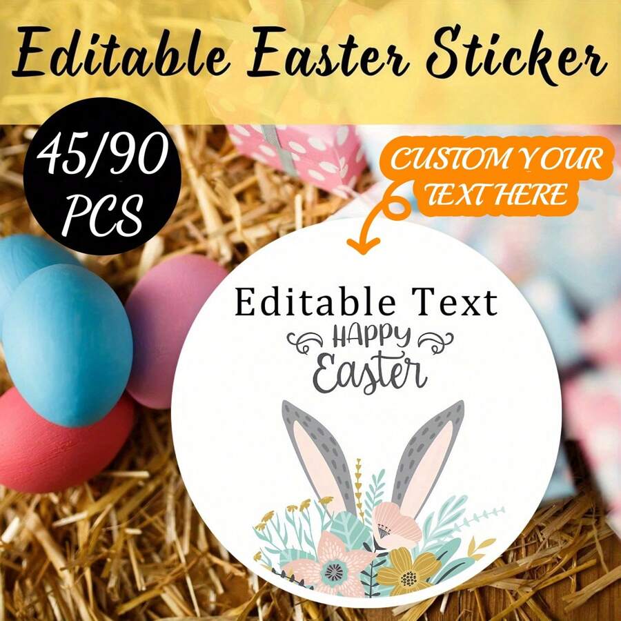 45/90pcs Waterproof Easter Stickers - Customizable Easter Bunny & Egg Design, Single-Use Paper Labels For Gifts, Crafts, And Decorations