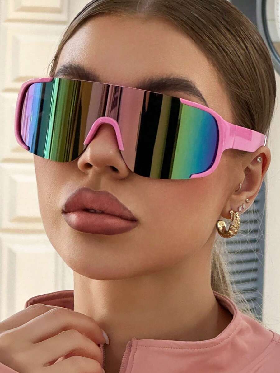 1 Pair Wrap Around Frame Tinted Sunglasses, Pink Color, UV Protection, Suitable For Beach, Travel, Vacation, Driving, Sports, Fishing, Outfits, Party, Festivals, Streetwear, Outdoor Activities For Summer Beach Vacation,Outdoor,Travel