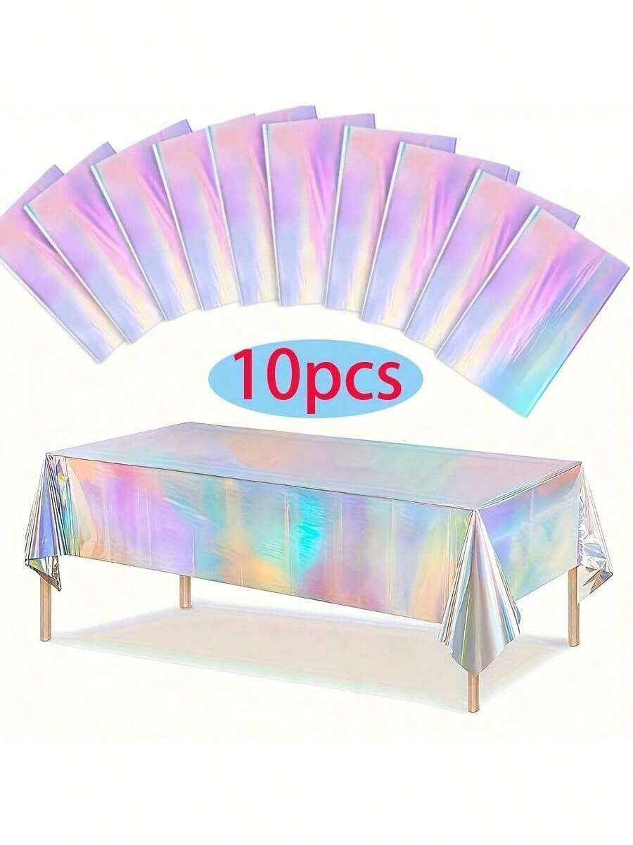 10 paquets de nappes de table irisées holographiques pour fête - nappes en aluminium jetables pour mariage, shower de mariée, anniversaire, révélation de sexe - fournitures de célébration en plastique, fabriquées à la machine