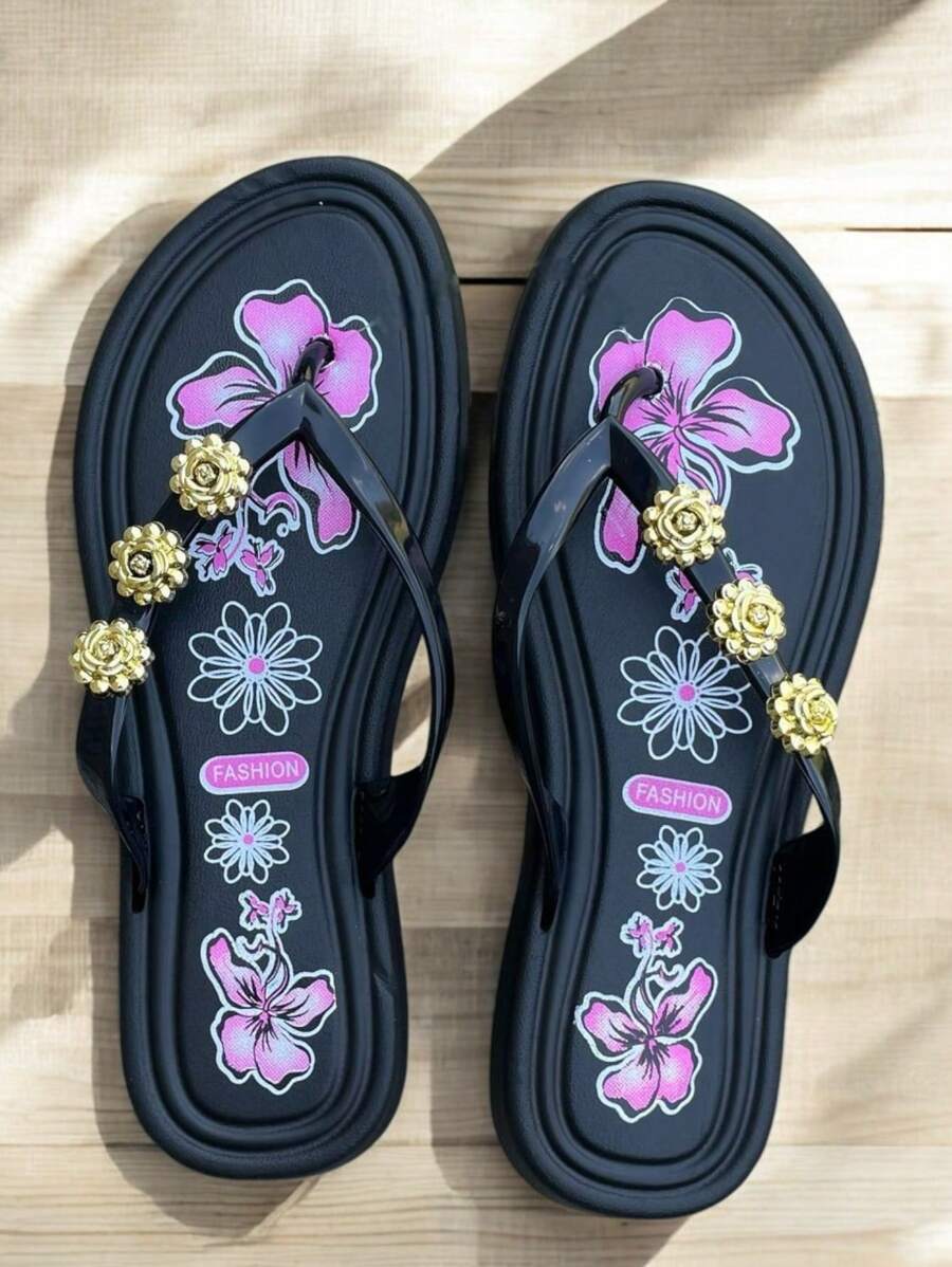 Sandalias pata gallo para mujeres diseño con flores