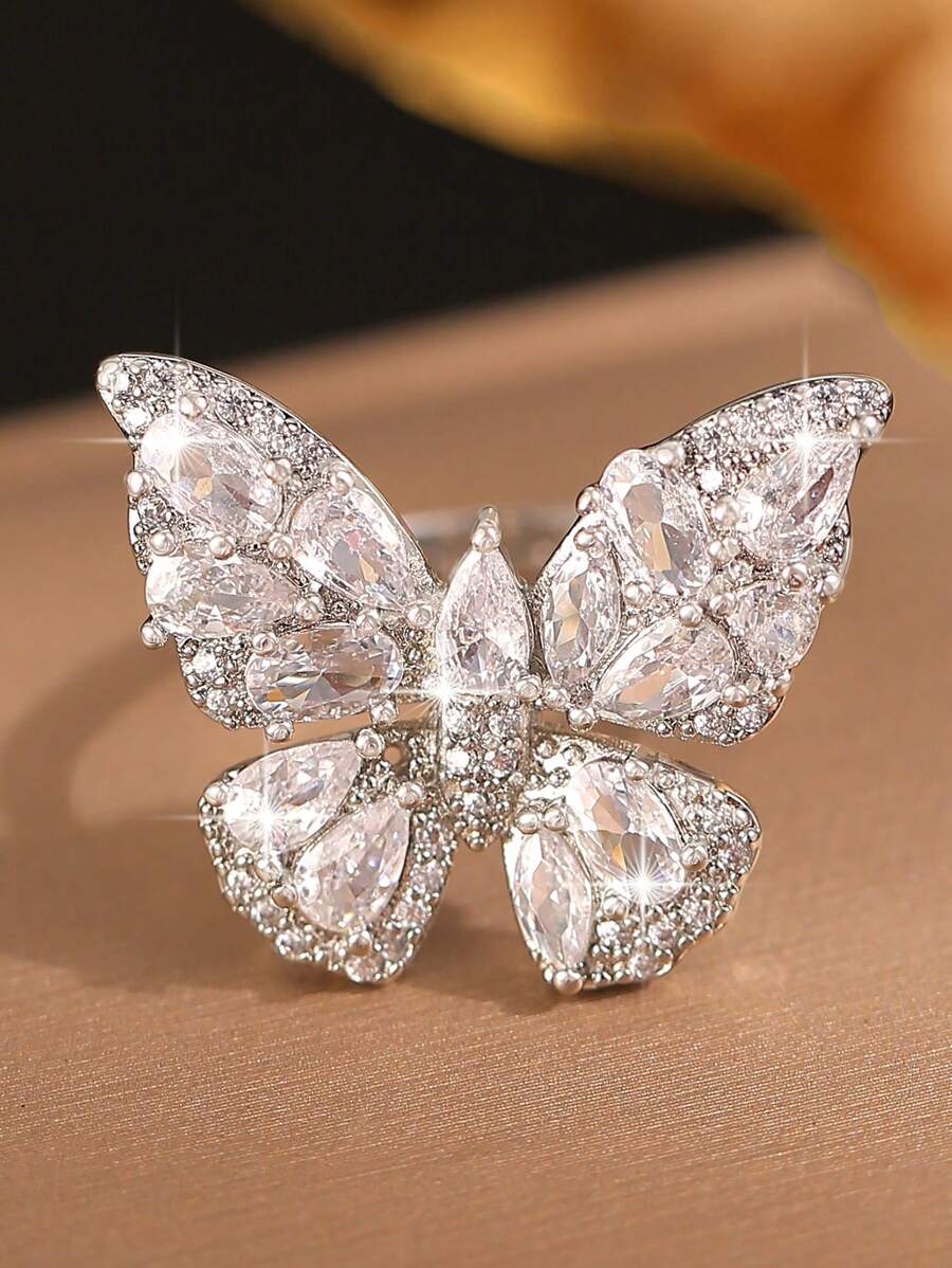 jealous young 1pc Luxury Butterfly Zirconia Openable Women Party Ring With CZ Zirconia Luxry Jewelry Gift