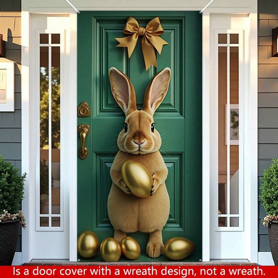 1pc Easter Door Banner, Adorable Easter Bunny And Egg Print Design, High-Quality Polyester Material, Easter Party Home Decor