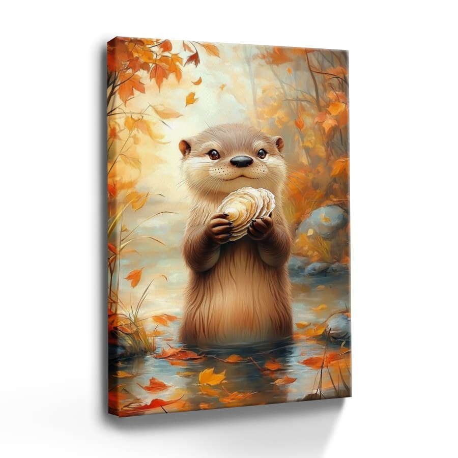 1pc Framed Canvas Wall Art Poster Printing Modern Realism Digital A Otter Holding A Piece Of Bread Wall Art Decoration For Living Room Bedroom Bathroom Kitchen Apartment Hotel, Artful Home Decoration - Framed, Vertical