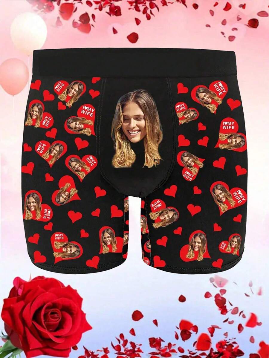 Customization Of One Piece Of Men's Boxer Briefs, A Valentine's Day Gift. It Is Printed With Photos Of Personalized Designs, Has High Elasticity And Breathability, And Is Comfortable For Daily Wear. With Loving Heart Avatars, It Is A Funny Gift Suitable For Dads, Husbands Or Boyfriends.