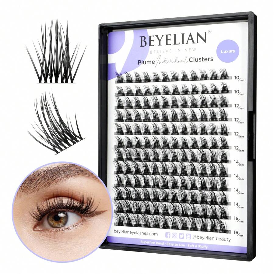144Pcs BEYELIAN Lash Clusters, Individual Cluster Lashes, 10-16mm C Curl DIY Eyelash Extension Super Thin Band Resuable Soft Glue Bonded Lash Extensions (Style5 0.07 Mix Black Band)