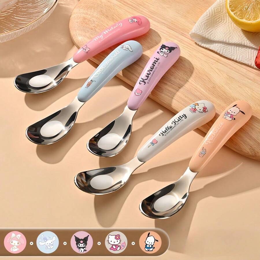 Cuchara para comida de bebé de acero inoxidable 304 con diseño de personajes de dibujos animados , cubierto de bebé
