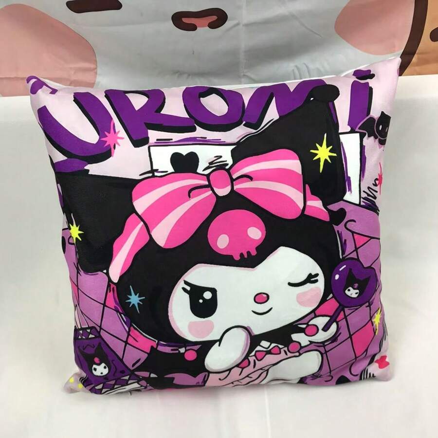 Sanrio 1 Federa per cuscino Sanrio Kuromi e Hello Kitty, federa per cuscino da divano con motivo cartoni animati anime minimalista, con toni eleganti viola per un'atmosfera misteriosa, in tessuto morbido, removibile e lavabile, adatta per divano, auto, camera da letto, soggiorno, dimensione: 40x40cm, 45x45cm, 50x50cm, stampa unilaterale (inserto per cuscino non incluso)