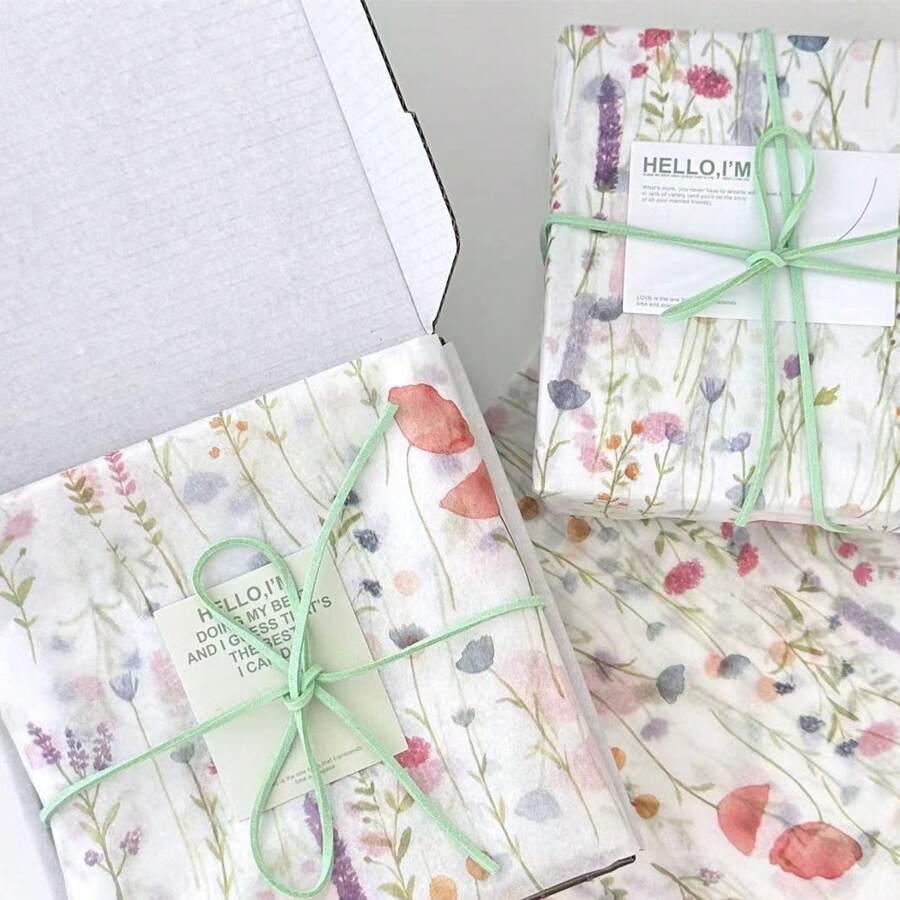 10 Blatt Blumen Seidenpapier Wildblumen Seidenpapier Vintage Lila Lavendelgeschenkpapier für Hochzeit Brautparty Geburtstag Partydekoration DIY Basteln, 50cm*35cm