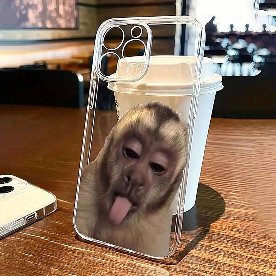 1 pieza Funda de teléfono transparente con diseño de mono compatible con iPhone 16 Pro Max/15/14 Plus/13/12/11, adecuado para la serie, diseño personalizado