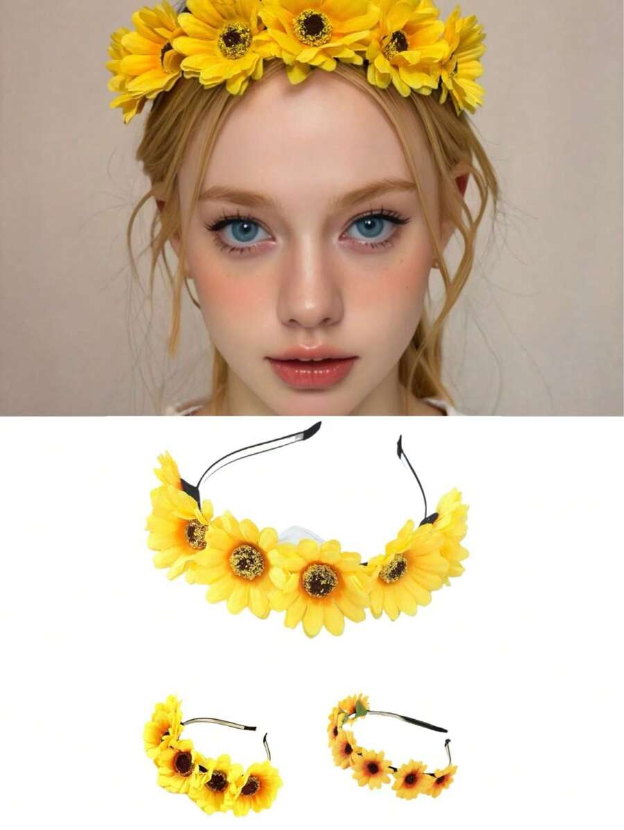 1 Peça Faixa de Cabeça Estilo Boho Impressa em Floral de Poliéster, Faixa de Cabelo Decorativa com Girassol para Todas as Estações para Mulheres, Uso em Praia/Feriado/Foto, Faixa de Cabelo, Arco de Cabelo, Acessórios de Cabelo