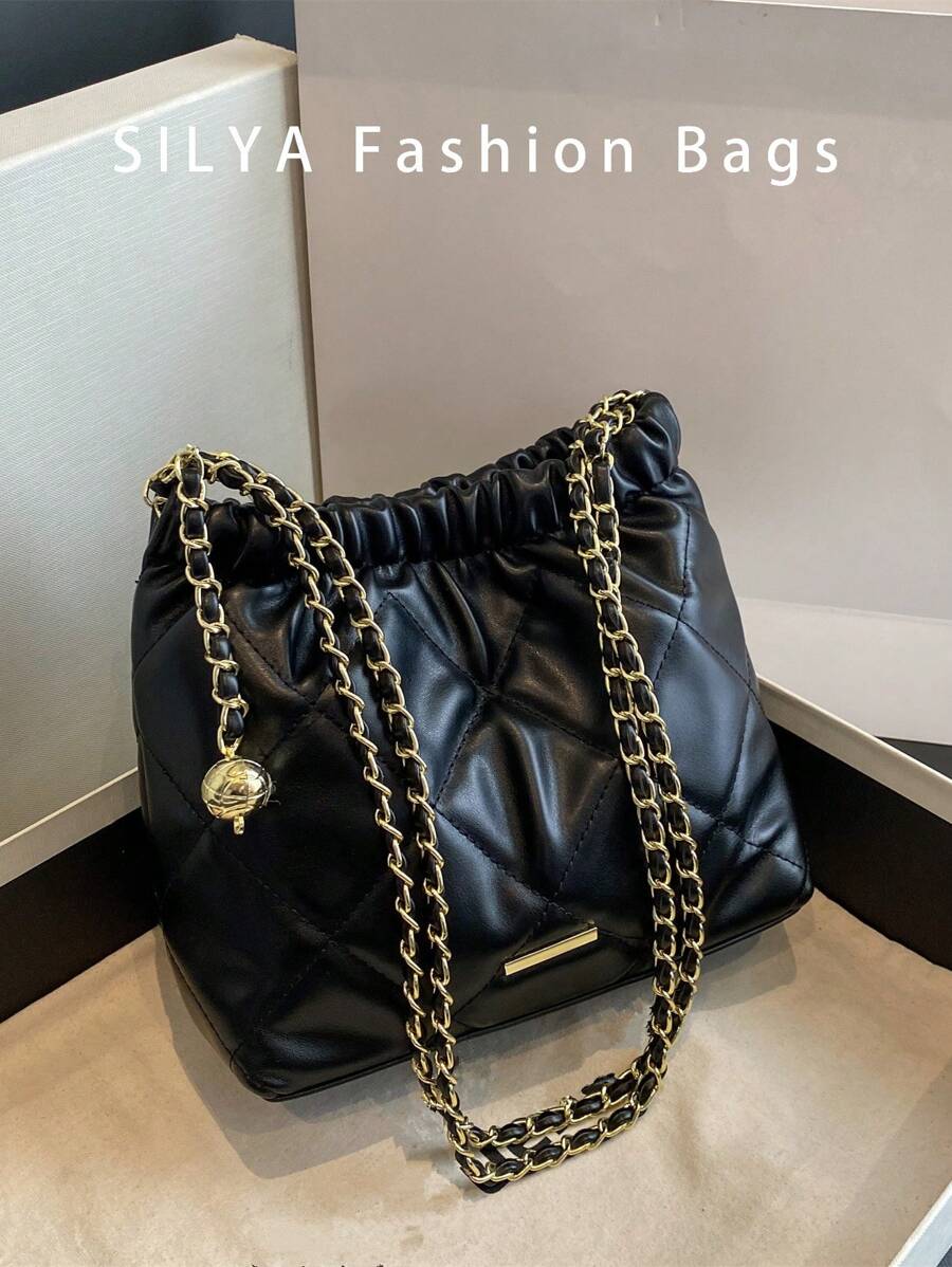 Bolso de hombro mini casual de negocios, liviano, con decoración de metal negro, acolchado y con cremallera, de piel sintética (PU), perfecto para la oficina, el trabajo, los negocios, el trayecto, para mujeres, estudiantes universitarias, principiantes y trabajadores de cuello blanco.