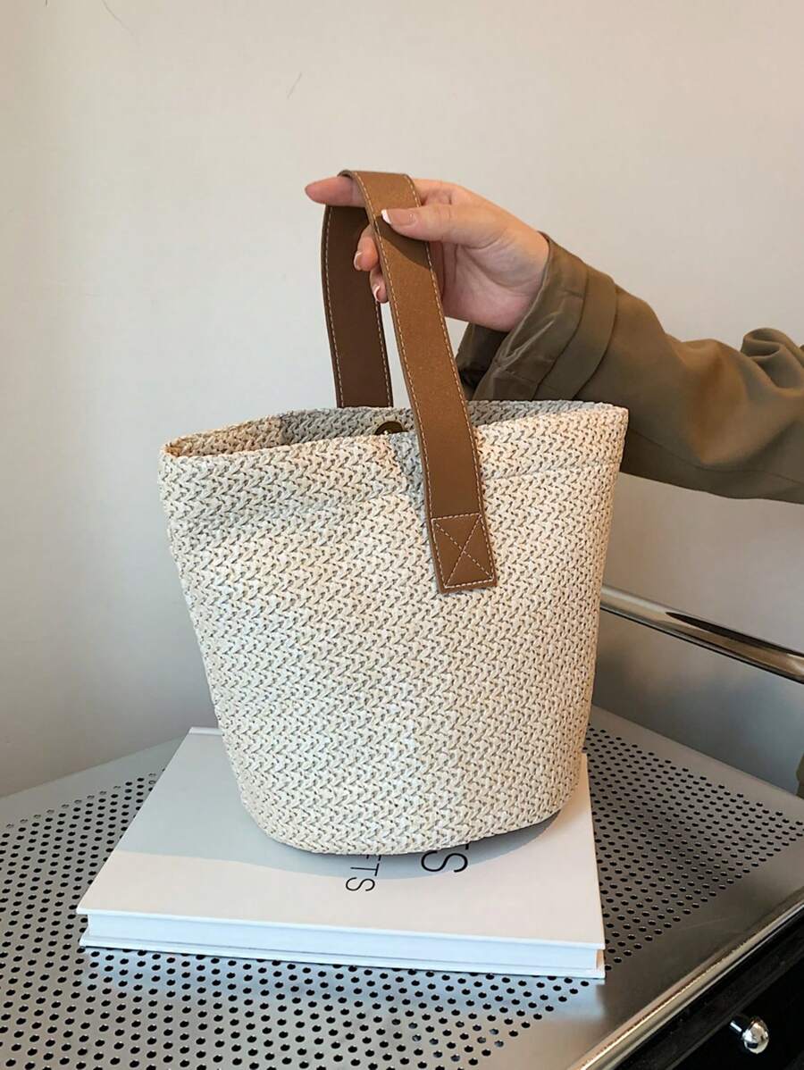 Torba Leisure Holiday Woven Bag damska w kontrastowym kolorze, uroczy koszyk wypoczynkowy, torba plażowa na rękę