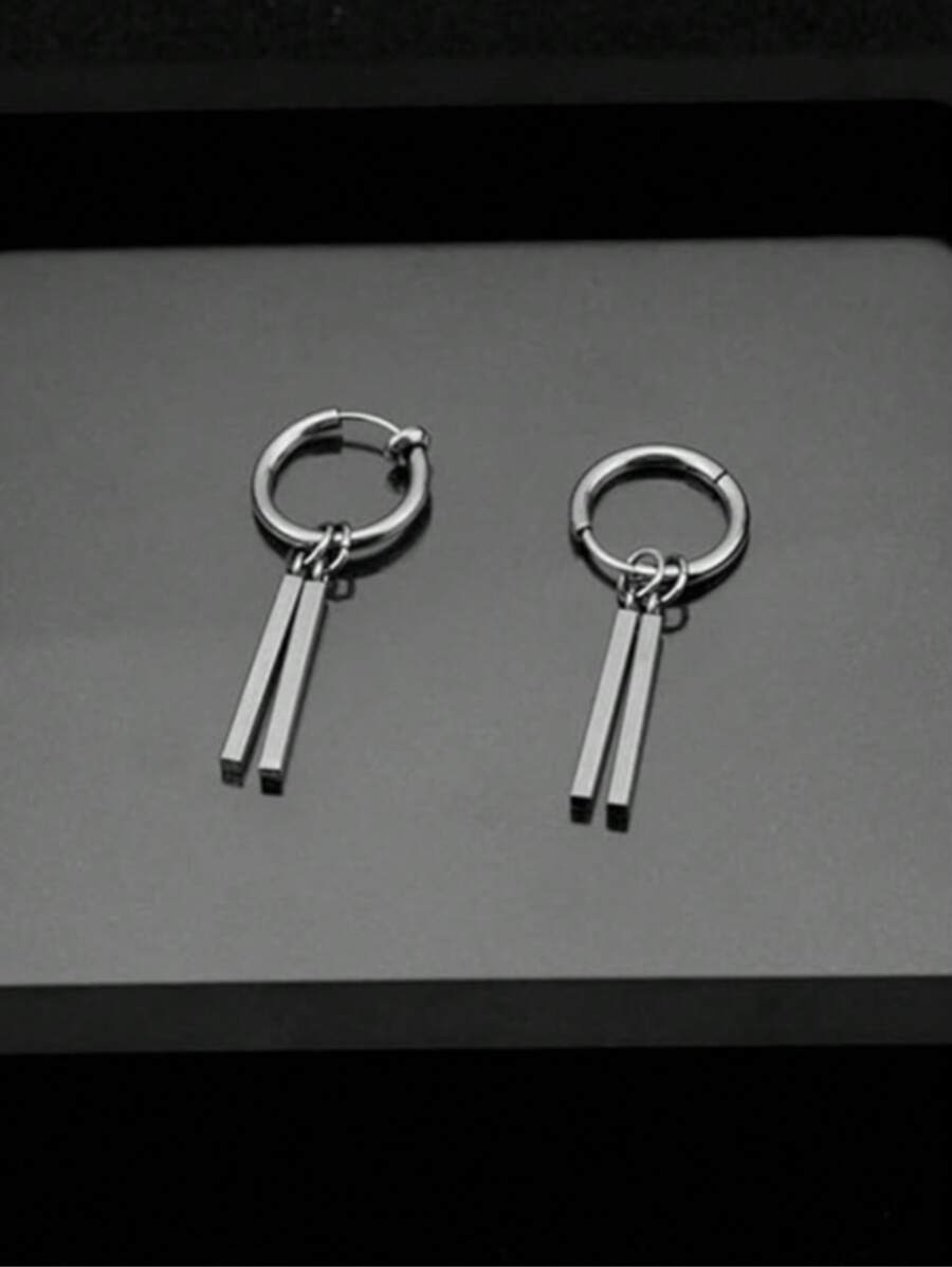 1 pieza, pendientes minimalistas de barras paralelas, aro pequeño y caída corta, para hombres y mujeres, niños y niñas, de acero inoxidable 316L, Charm, bisagra abrazadera, cartílago espiral, hipoalergénicos, moda, personalizado, punk, línea geométrica, barra colgante, regalos