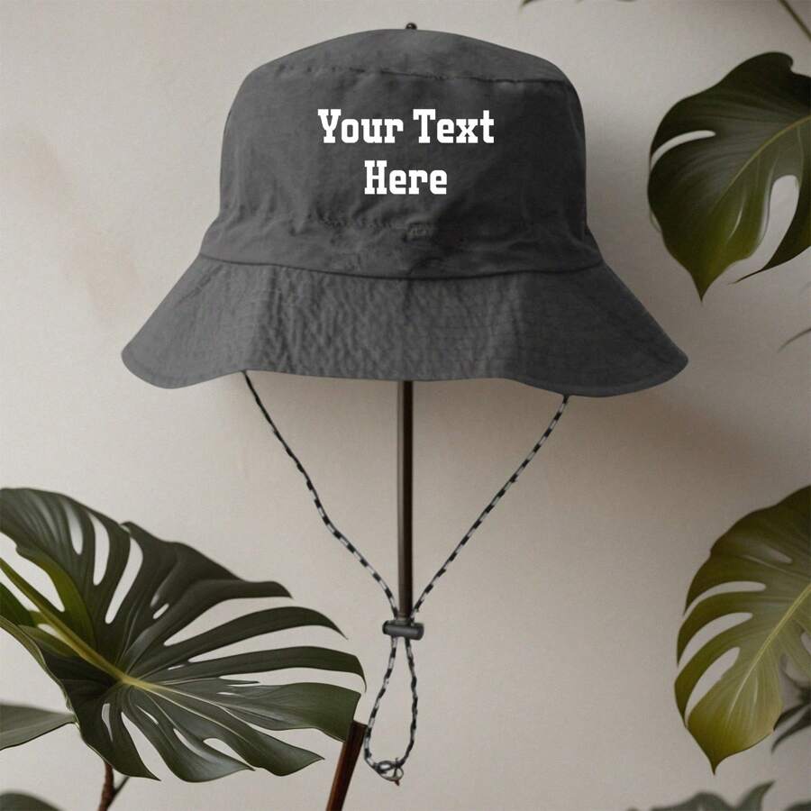 1pc Customizable Text Outdoor Bucket Hat, Collapsible Sun Protection Hiking Fishing Sport Cap