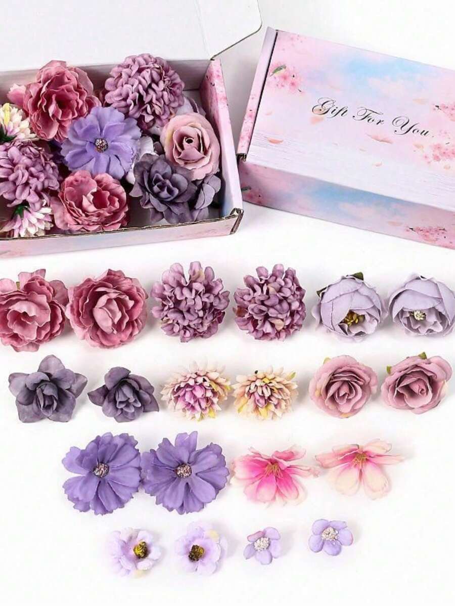 20pcs Fake Flower Head Set Plus Box Artificial Rose Daisy Flower Head For DIY Garland Flower Bouquet Wedding Crafts Bridal Party Shower Home Decoration Wedding Car Shoes Hat