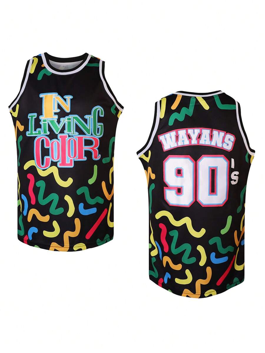Basketballtrikot im Filmstil mit Stickerei, 90er Jahre Hip Hop Bekleidung für Herren, Basketballweste
