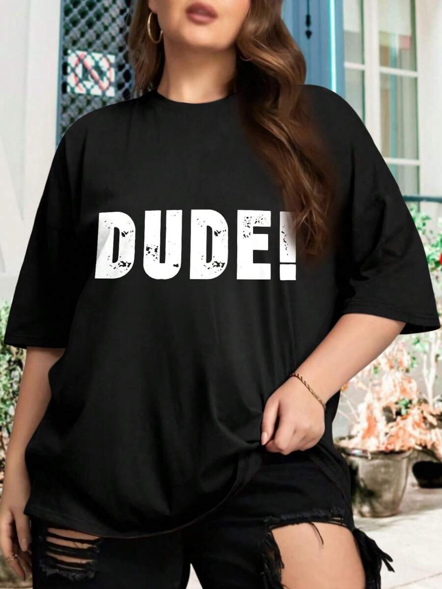 Dude! Bowling Oversize Women T-Shirt Be Kind Gotta Go Dudeism Funny Dude Oversize Women's Big Size Women's Tees For Women (Large)