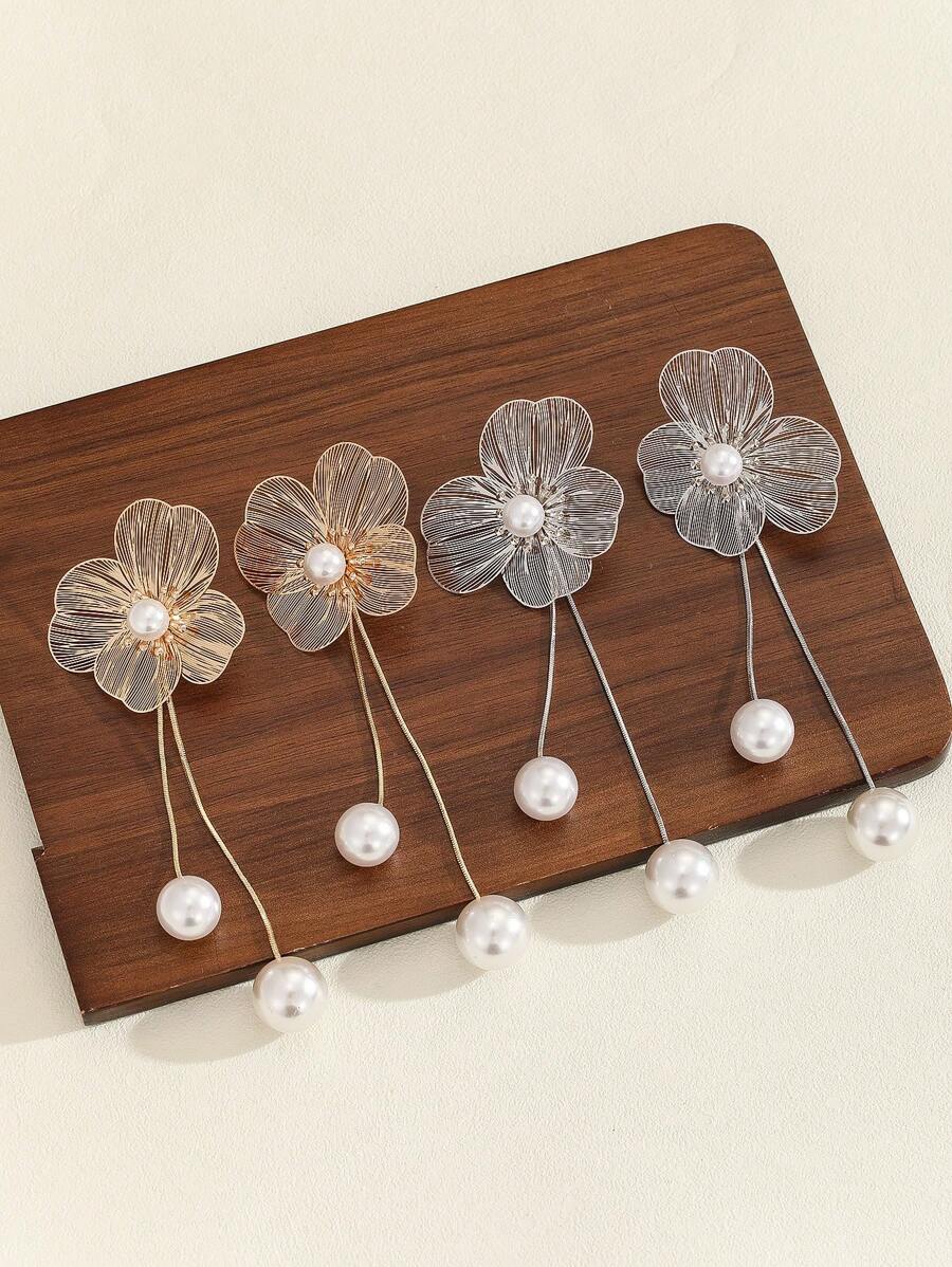 1 Pair Golden Flower Tassel Drop Earrings For Women