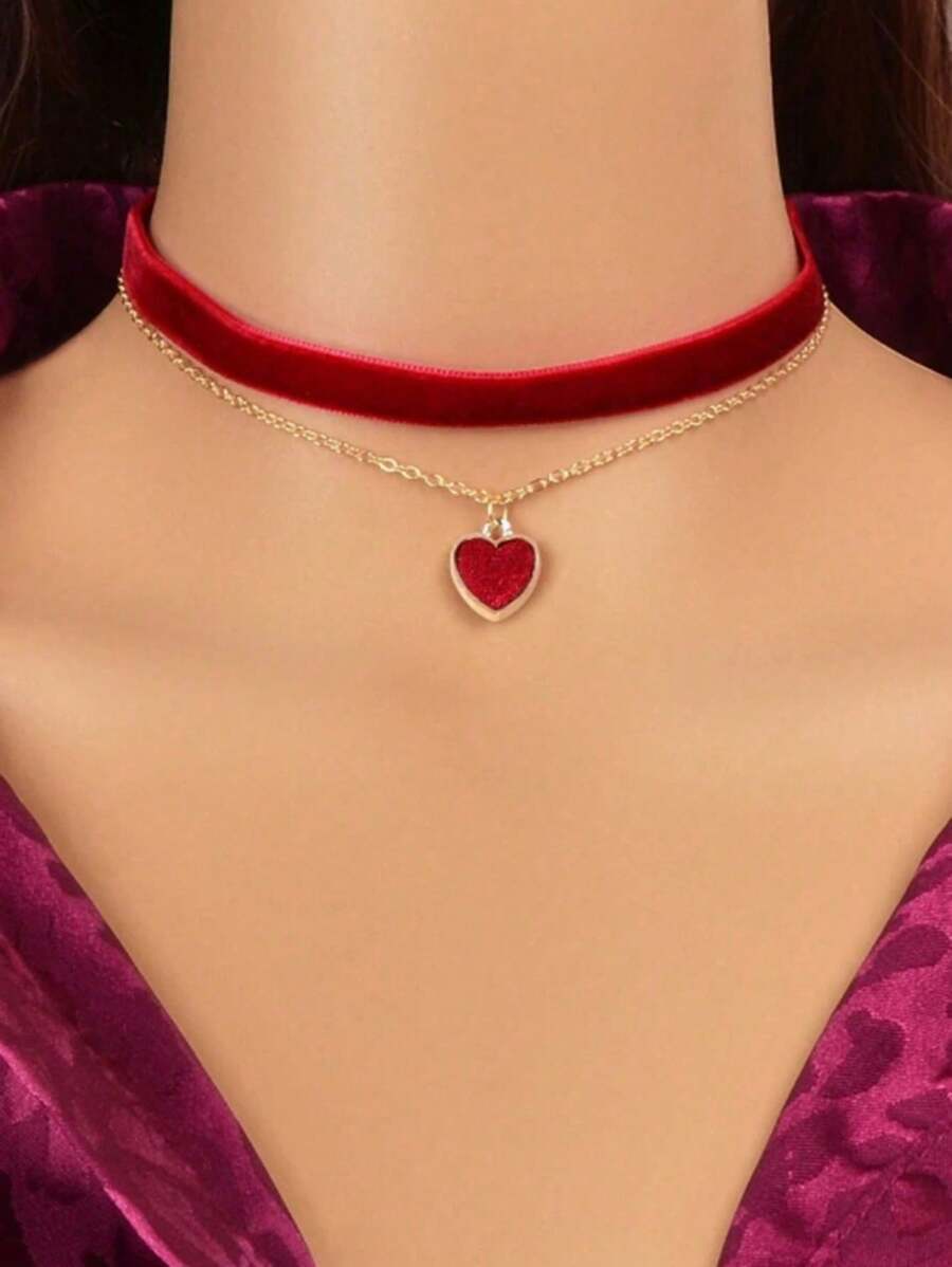 1 bucată colier inimă de burgundă, lanț de claviculă cu lebădă, bijuterii versatile la modă