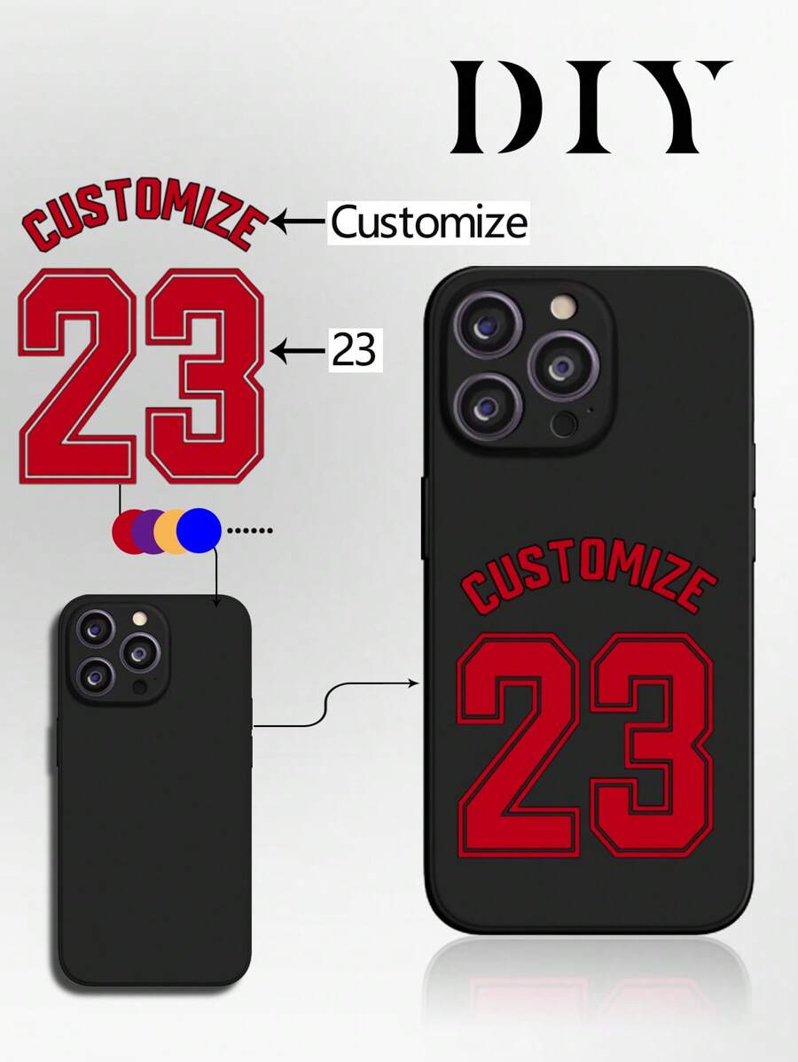 1 pieza Funda de teléfono personalizable con nombre y números en TPU negro que cubre toda la lente, compatible con Apple/Redmi/OPPO, adecuado para amigos, familia, bebés, mascotas, dibujos animados, paisajes, playa, natación, flores, moda