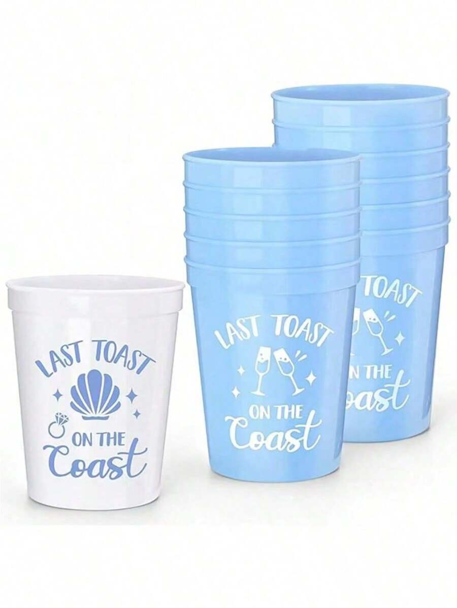12Pcs Set, Last Toast On The Coast Bachelore Party Plastic Cups 12PCS Costal Stadium Cups Coastal Bridal Shower Weekend Favors, Bridal Shower Party Favors Decorations Wedding&Hen Do Reusable Party Cups Supplies