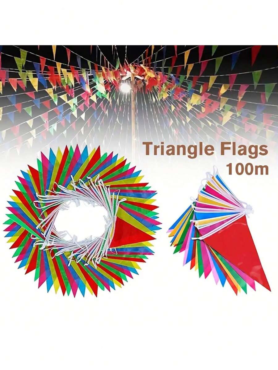 100M Multicolored Triangle Flags Bunting Party Banner Triangle Garland For Wedding Shop Street Decor Garden Decor