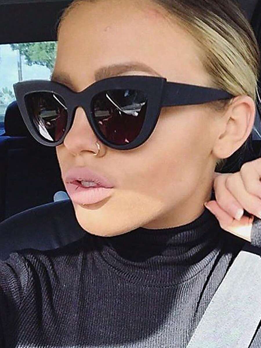 1 pieza Gafas de sol de moda para mujer con montura de plástico gruesa estilo ojo de gato, retro sexy, casual, clásica, simple, estilo hip hop, uso diario o deportes al aire libre