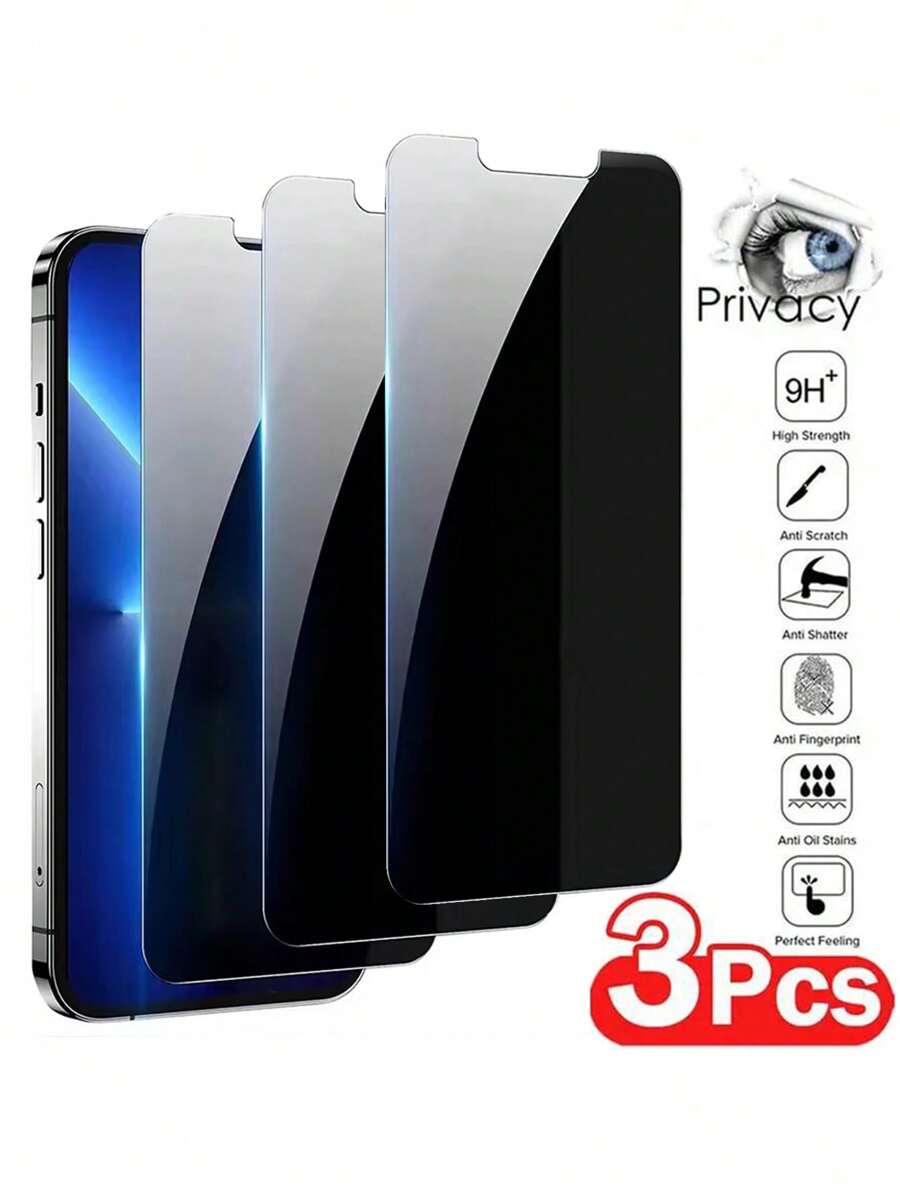 3Pcs Full Cover Privacy Screen Protector Compatible With Iphone 15 11 12 13 14 16 Pro Max Mini Anti-Spy Glass Compatible With Iphone 16 XR X XS MAX 7 6 8 Plus