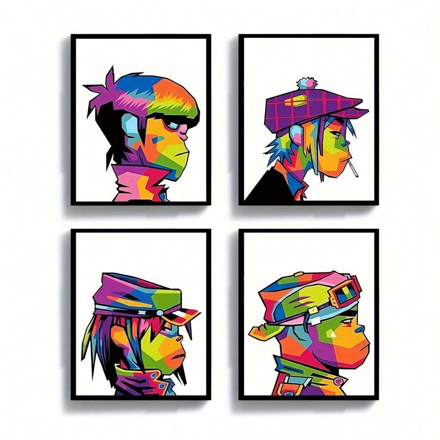 4 Pieces/Set Of Canvas Posters, Modern Art, Minimalist, Vintage Music Posters, Rock & Rap Art, Ideal Gift For Bedroom Living Room, Decorative Wall Art, Wall Decor, Bar Decor, Wall Decor, Room Decor - Canvas (Framed) Gifts Birthday Graduation