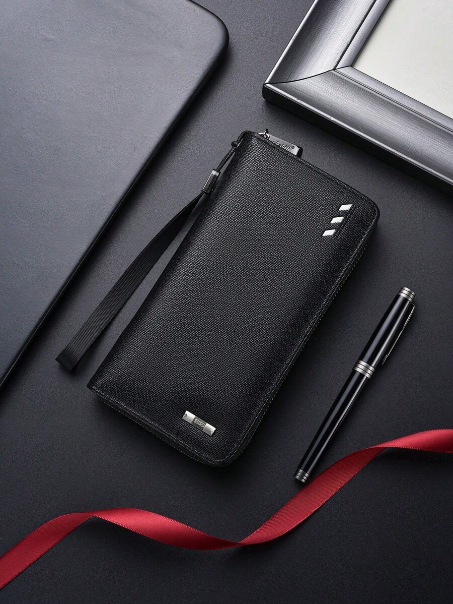 SHABILI 1pc Plain Solid Color PU Leather Large Capacity Zipper Wallet Clutch Bag Phone Pouch Suitable For Commute School Daily Use Wallet Purse Wallet Long Wallet Wallet Wristlet
